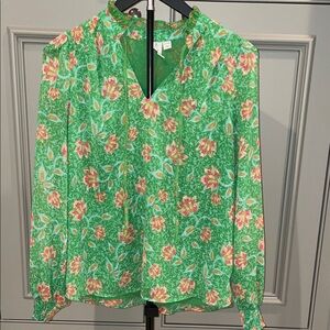 Joie Green Floral Split-Neck Blouse XS